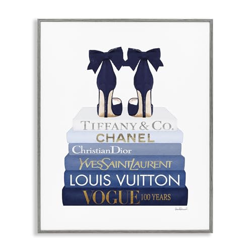 Stupell Industries 'Navy Blue Heels Chic Bookstack', Framed Giclee Art,