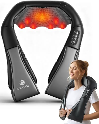 Image of CooCoCo Corded Shiatsu Neck Massager with Heat, 8 Nodes for Pain Relief