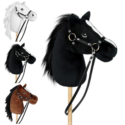 Bludrfnly Hobby Horse - Steckenpferd für Kinder mit Zaumzeug, Abnehmbarer Stab, Stockpferd für Hobby Horsing, für Rollenspiele & Reiten (Schwarz)