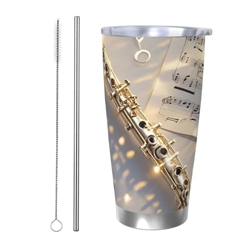 MXZERFKGLA Vaso de café aislado de 20 onzas con tapa y popote, vaso de música de doble pared, aislado al vacío, a prueba de derrames, taza de café de viaje, regalos para hombres y mujeres, cumpleaños