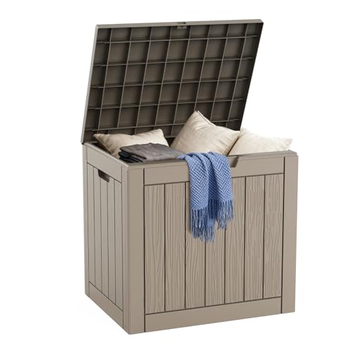 DRATO 30 Gallon Deck Box, Waterproof Resin Large Outdoor Storgae Box for Patio Furniture, Patio Cushions, Gardening Tools, Pool and Sports Supplies, Lockable,Grey