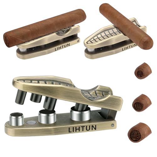FANKAI Cigar Punch with Cigar Holder Kit,Triple-Punch Cutter,2 Cigar Stand, 20-25-30 Ring Guage, Hole Opener with Portable Bag,Multifunctional Puncher Tool(Bronze)