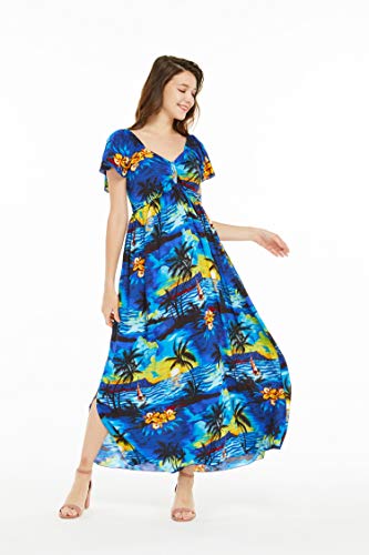 Image of Hawaii Hangover Family Matching Hawaiian Clothes, Sunset Blue | Family matching Hawaiian outfits, Sunset Blue, lightweight rayon, machine washable, tropical print, luaus, cruises