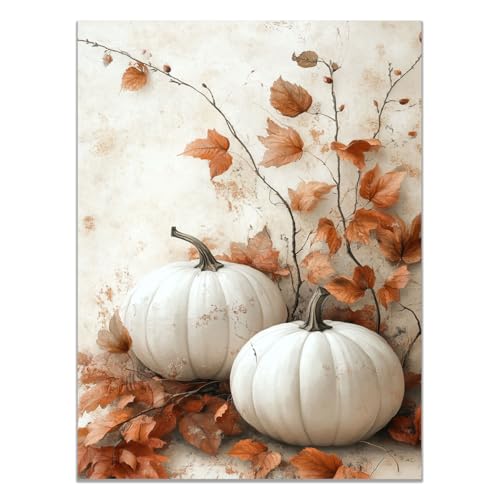 Tableau décoratif en toile photos de citrouilles 70x100cm Blanc 45 sans cadre