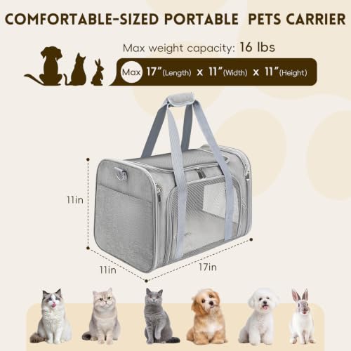 Cat Carrier Soft, Dog Carriers for Small Dog/Large Cat (Up to 16lb) | with High Breathability, Shoulder Strap, Removable Pad, Pet Carrier Airline Approved, for Home Outdoor Travel (Gray) - Image 3
