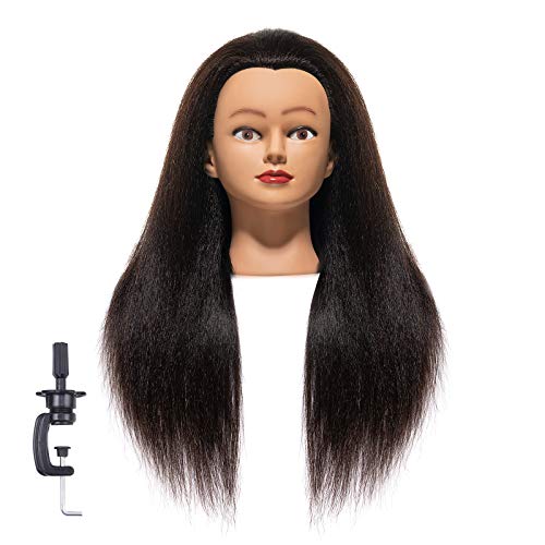 100% Real Hair Training head Cosmetology Mannequin Head Training Head Doll Head with 16 Inch Hair for Practice Styling Head with Free Clamp (2#)
