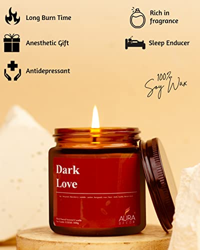 Image of AuraDecor Scented Jar Candle | Handpoured Soy Wax Candle with Long Lasting Burn Time | Premium Amber Jar Aromatherapy Candle | Ideal Gift for Home & Decor (Large, Dark Love)