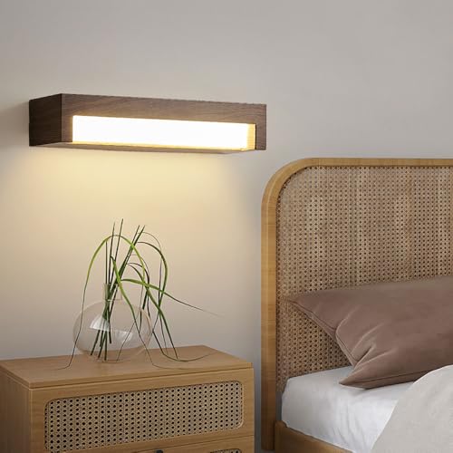 Aplique de pared rectangular de madera de nogal con tira LED de 6W 3