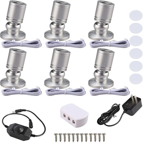 YaeCCC Mini Spotlight,Dimmable LED Spotlight, Jewelry Showcase Display Lights,Silver Shell Surface (Silvery Pack-6,Warm White,3000k)