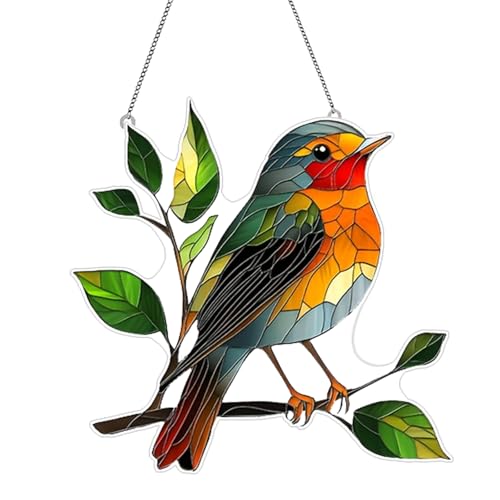 Sun Catchers for Windows, 20 × 20 Cm Robin Suncatcher Ornaments, Colorful Acrylic Heart Shaped Robin Bird Sun Catchers, Perfect Hanging Ornaments for Home Decor, Great Gifts for Bird Enthusiasts