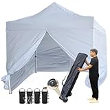ToopTapu タープテント 【同じ幅でもより見栄え!!】【横幕4枚/キャスターバッグバッグ】ワンタッチタープテント 足フレーム33mm 大型テント 3段階調節 耐水 UVカット 紫外線カット 遮熱 サンシェード 日除け 商用 アウトドア用 8人用大型 組立簡単 三方囲い テント 付属品付き (ホワイト, 3x3m)