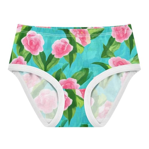 Pink Camellia Flowers Green Teal Toddler Girls Underwear 2t Cotton Little Girl Panties Funny Briefs Undies Kids