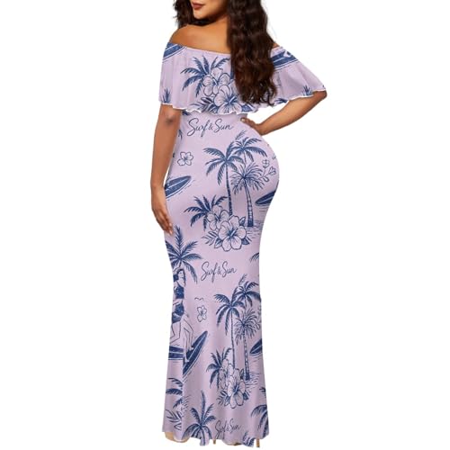 Image of Polynesian Dresses for Women Off Shoulder Maxi Dress Puletasi Samoan Dresses S-7XL