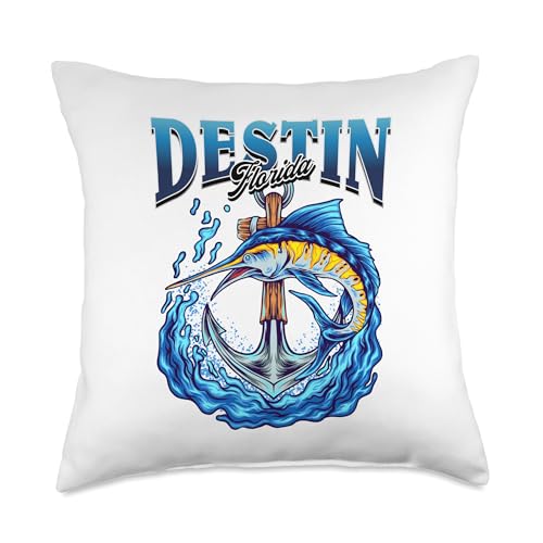 Vintage Marlin Nautical Anchor Destin Florida Fishing Throw Pillow