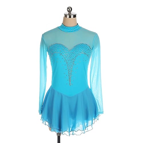 Vestido de patinação artística, strass simples de malha de gola alta Competição de patinação artísti