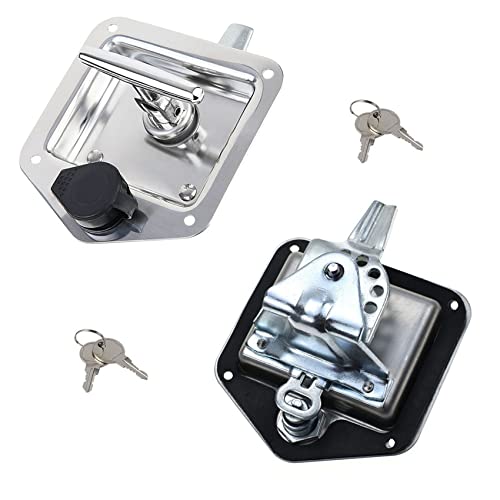 2 Pcs Stainless Steel Car Trailer Door Latch Rv Door Tool Box Lock with Gasket T-Handle Latch with Keys 304 Stainless Steel Highly Polished