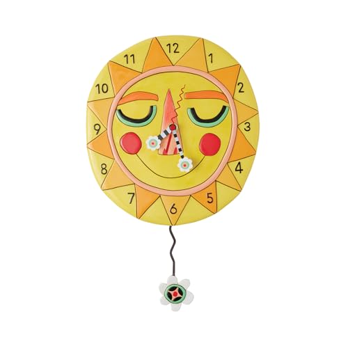Enesco Allen Designs Blooming Bright Smiling Sun Sculpted Pendulum Wall Clock 10.24 Inch Multicolor