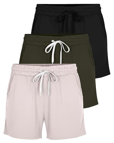 Image of Real Essentials 3 Pack: Womens Ultra-Soft Athletic Lounge Casual Sweat Shorts with Pockets (Available in Plus Size)