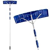 Ohuhu 21 FT Adjustable Telescoping Snow Roof Rake, Twist-N-Lock Snow Rake for Roof with 6' X 25' Poly Blade, Snow Shovel for Cleaning Roof Snow, Blue