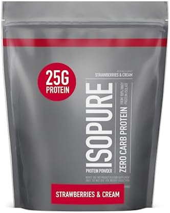 Isopure Protein Powder, Zero Carb Whey Isolate, Gluten Free, Lactose Free, 25g Protein, Keto Friendly, Strawberries & Cream, 15 Servings, 1 Pound (Packaging May Vary)