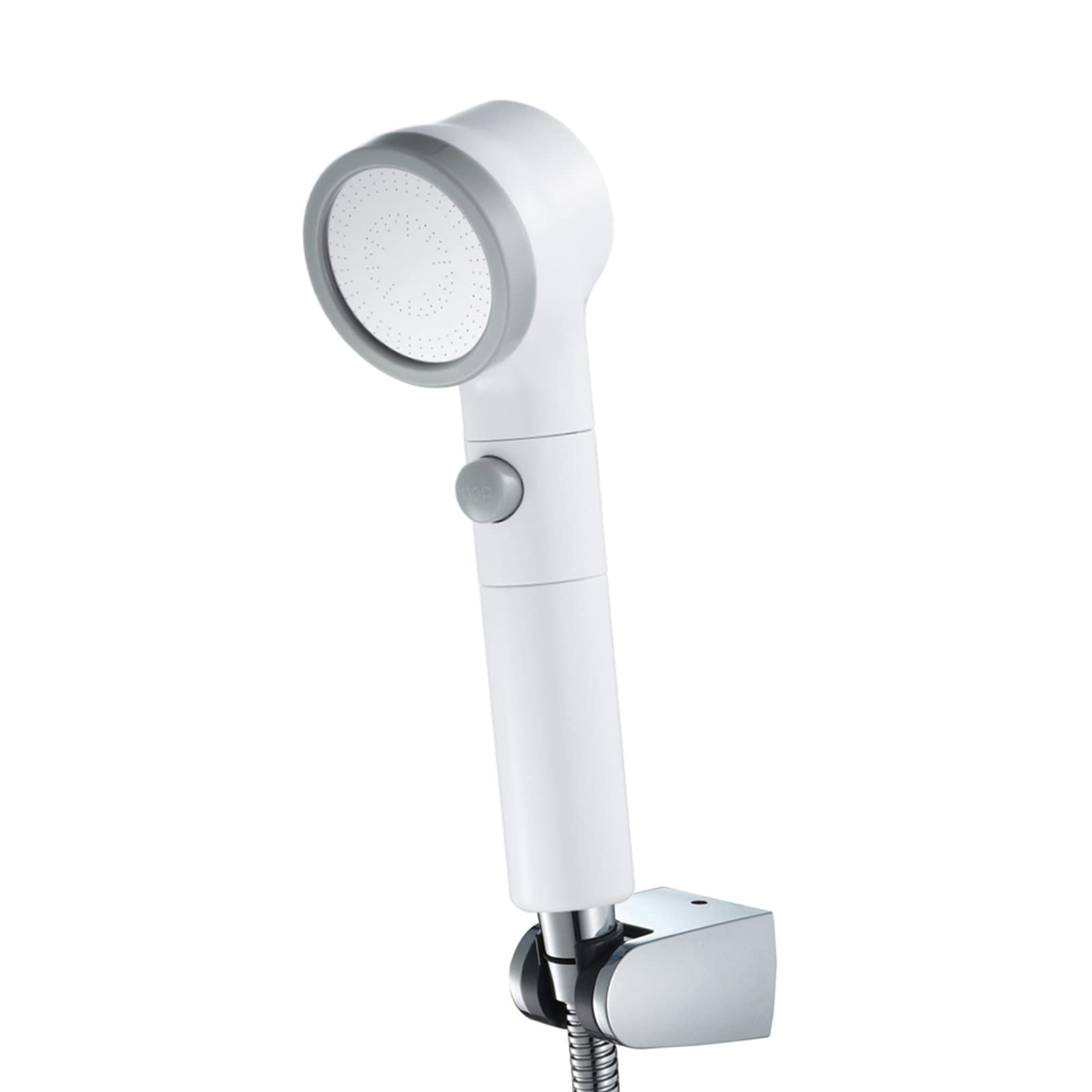 Cabezal de Ducha de Alta Presión con Manguera y Soporte, Cabezal de Ducha Desmontable, Rociador de Ducha para Reparar la Piel Seca y la Caída del Cabello, Blanco Gris