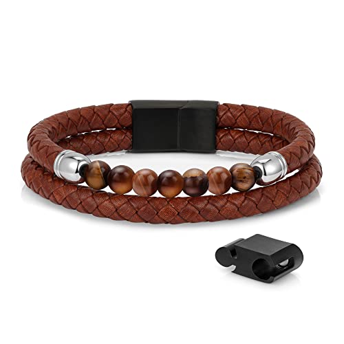 Tiger Eye Bracelets For Men,Brown Leather Natural Tiger Eye Beaded Bracelets For Men Stress Relief Anxiety Healing Bead Bracelet Mens Leather Beaded Bracelets Jewelry Gifts For Men #TOP8