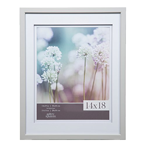 Gallery Solutions 14x18 Light Grey Wood Wall Frame with Double White Mat For 11x14 Image