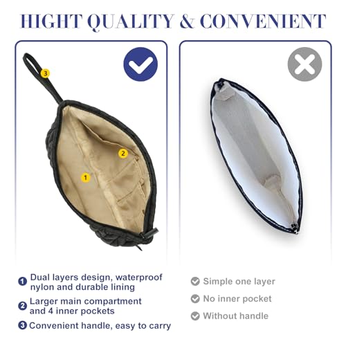 Image of Gloppie Makeup Bag for Purse Small Puffy Cosmetic Bag Wristlet Pouch Black