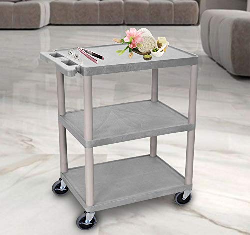 Image of Luxor Multipurpose Storage Utility Cart 3 Shelves Structural Foam Plastic - Gray