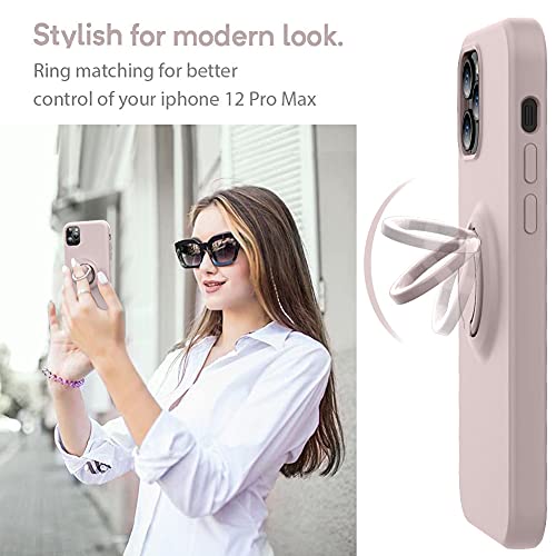 Mocca Compatible With Iphone 12 Pro Max Phone Case 6.7 Inch With Ring Kickstand | Super Soft Microfiber Lining | Anti-Scratch Full-Body Shockproof Protective Case For Iphone 12 Pro Max - Pink Sand #TOP1