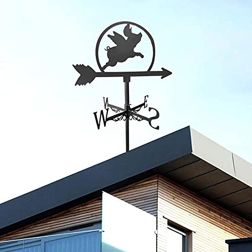 Rahyma Weiping - Metal Black Weather Vane Animal Statue Wind Direction Indicator Garden Measuring Tool Crafts Ornament - Pony Product Statistics Code -125 (Color : Flying Pig) #TOP4