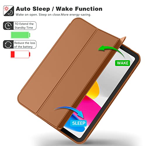 Image of ToaPoia Case for iPad (A16) 11 Inch 2025 /iPad 10th Generation 10.9 Inch 2022, Slim Trifold Stand Protective Cover with Pencil Holder and Soft TPU Back,Support Auto Sleep /Wake Brown