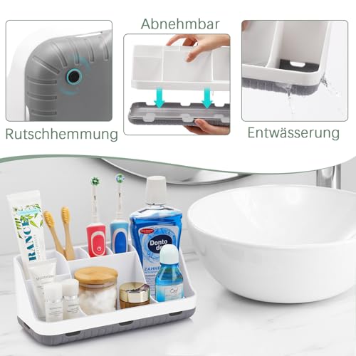 Zahnbürstenhalter für Badezimmer Organizer, Elektrische Zahnbürste und Zahnpasta Halter, 7 Slots Badorganizer für Badezimmer und Familie (White) 3