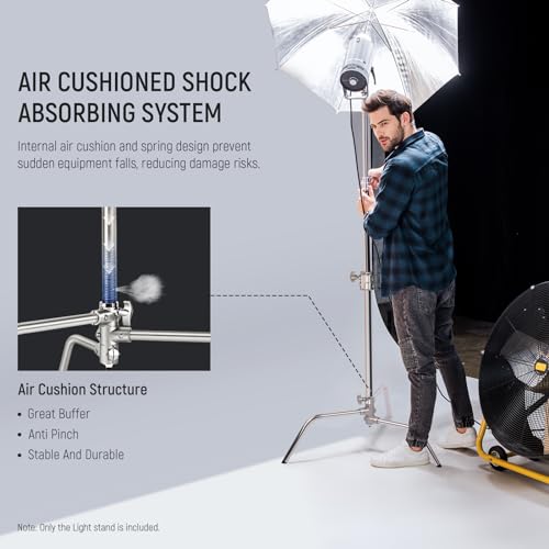 Image of NEEWER C Stand with Boom Arm Pro 100% Stainless Steel, Max 10.8ft /330cm | Air Cushion, Heavy Duty Photography Light Stand, 4.2ft /128cm Holding Arm, for Monolight Softbox Reflector