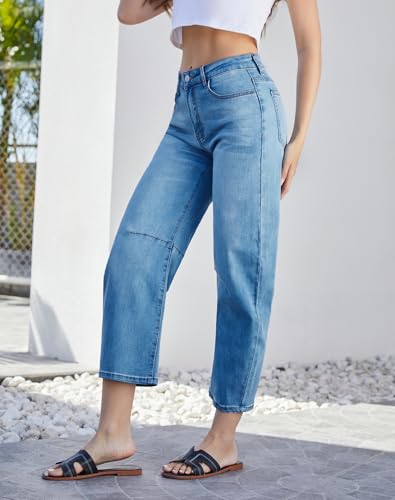 Women’s Barrel Jeans High Waisted Ankle Horseshoe Stretchy Ankle Denim Pants2