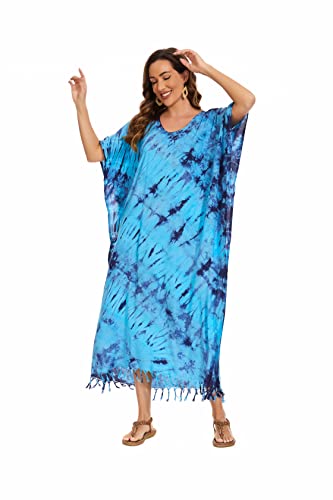 Image of Beautybatik Women Hippie Tie Dye Caftan Kaftan Loungewear Maxi Plus Size Long Dress XL to 4X