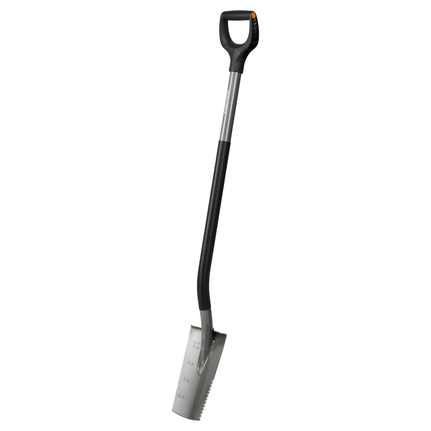 Fiskars Ergonomic Bêche Dame, Bêche avec Dents de Scie pour Couper Les Racines, Poignée en D, Acier au Bore/Plastique, 1066714