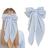 8 Inch Large Blue Hair Bow - Butterfly Knot with Long Tail, Metal & Fabric - Women's Fashion Hair Ac