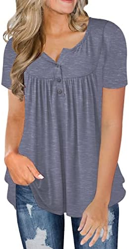FOLUNSI Womens Plus Size Short Sleeve V Neck Tunic Tops Loose Casual Shirts Purple Grey 1X