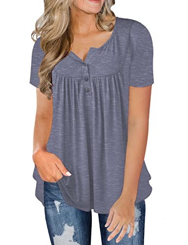 Folunsi Womens Plus Size Short Sleeve V Neck Tunic Tops Loose Casual Shirts Purple Grey 1X #TOP16