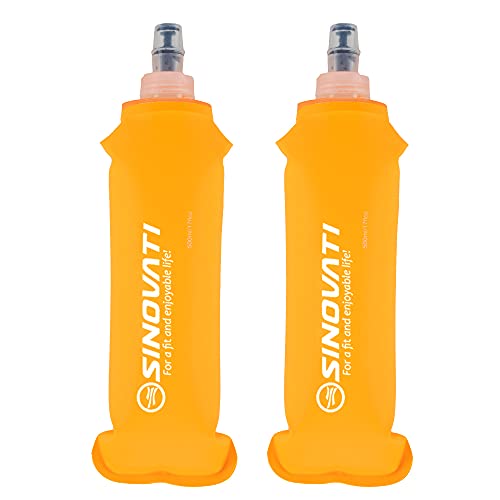 SINOVATI TPU Foldable Water Bottles, Soft Flask, Water Bottle, BPA-Free Sports Bottle for Hydration Backpack, Bicycle, Hiking, Jogging, Trekking, Camping and Climbing (Orange, 500ml x 2)