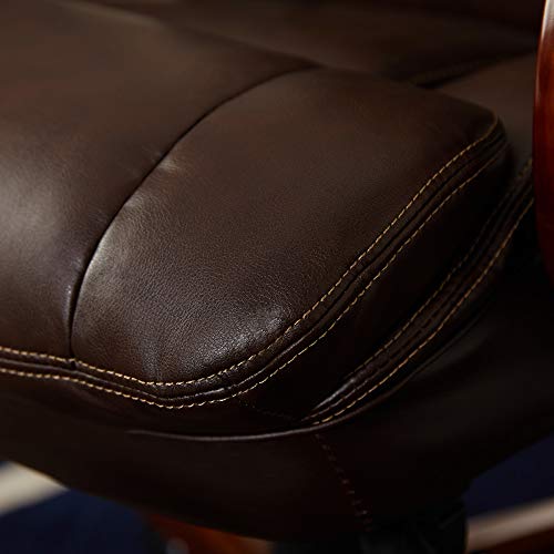 La-Z-Boy Fairmont Big and Tall Executive Office Chair with Memory Foam Cushions, High-Back with Solid Wood Arms and Base, Bonded Leather, Big & Tall, Biscuit Brown