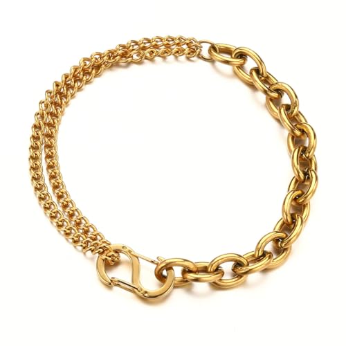 WangGao Stainless Steel Chunky Link Chain Bracelet For Men Women, Thick Layered Hand Chain S Buckle Jewelry