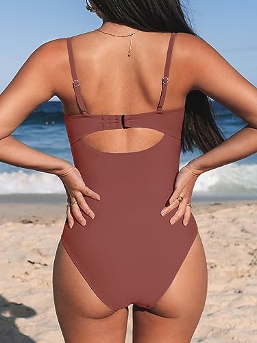 Image of CUPSHE One Piece Swimsuit for Women Bathing Suits Twist Front Cutout Adjustable Straps Ruched Swimwear