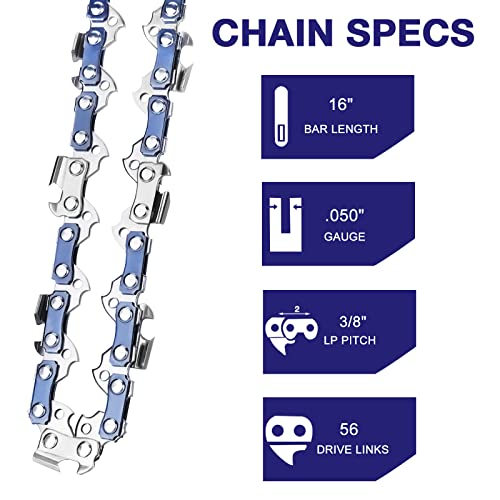 4 Pack 16 Inch Chainsaw Chain 3/8" Lp Pitch .050'' Gauge 56 Drive Links Fits Husqvarna, Echo, Poulan, Craftsman And More #TOP1