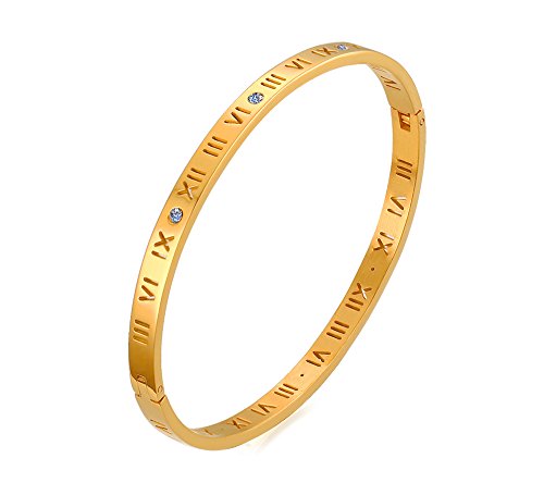 Jaline Fashion Classic Stainless Steel Roman Numeral Bangle Bracelet,Rose gold color ,Gold color,Silver color, 4.5mm Width (Gold)