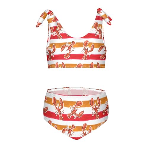 Toddler Girls Bikini Set Lobster Stripe Swimsuits Kid Bowknot Swimwear 2 Piece Bathing Suit 3-12T
