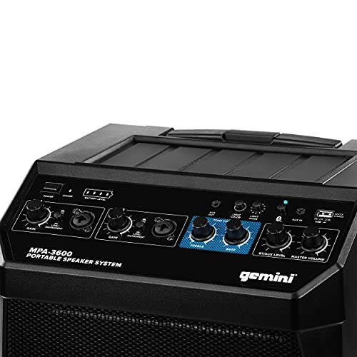 Gemini MPA-3600 Luz LED portátil, recarregável, sem fio, Bluetooth, sistema PA de alto-falante de fe