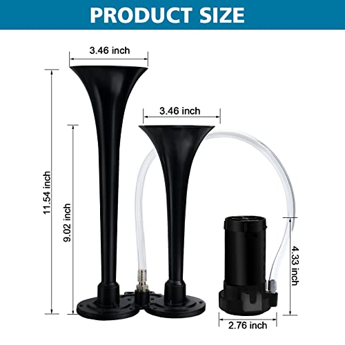 12V 150Db Air Horn Kit For Truck Car, Super Loud Train Horn For Truck, Dual Trumpet Air Horns With Compressor For Any 12V Vehicles Trucks Motorcycle Pickup Trains Cars Boats (Black) #TOP4