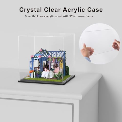 Image of Premium Acrylic Display Case for Miniature Dollhouse & DIY Tiny House Kit - Clear Dustproof Protective Cover Box | Sturdy Transparent Showcase | (12 x 10 x 12 Inch)